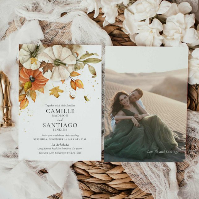 Inbjudan till Rustic Fall Photo Wedding i vattenfä (Elegant Autumn Foliage Wedding Invitation)