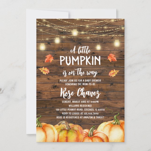 Inbjudan till Rustic Fall Pumpkin Baby Shower (Framsida)