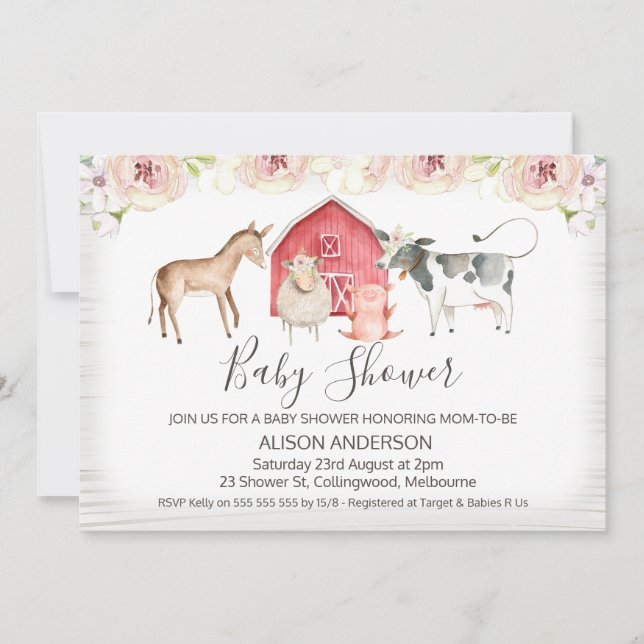 Inbjudan till Rustic Farm Thmet Baby Shower (Framsida)