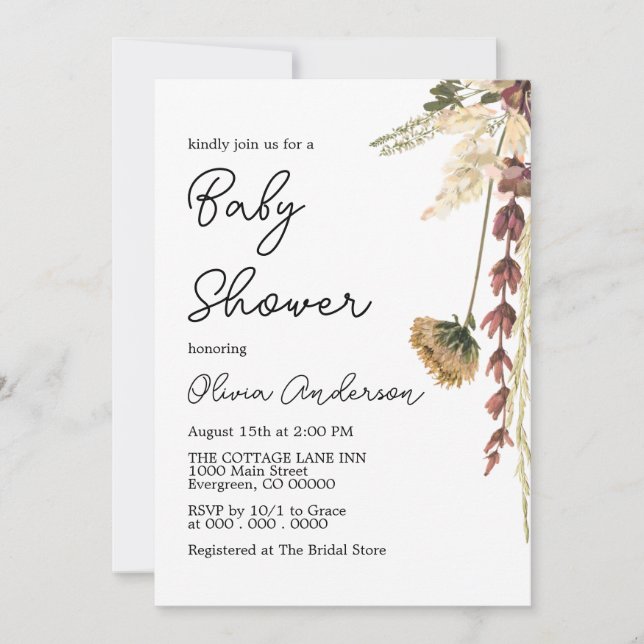 Inbjudan till Rustic Flower Boho Baby Shower (Framsida)