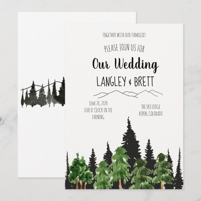 Inbjudan till Rustic Forest Watercolor Wedding (Fram/baksida)