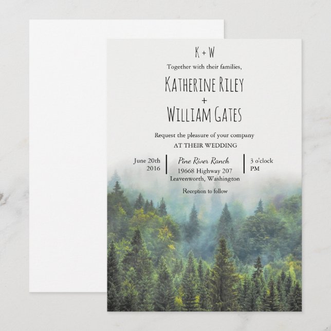 Inbjudan till Rustic Forest Wedding (Fram/baksida)