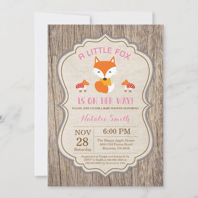 Inbjudan till Rustic Fox Baby Shower Girl (Framsida)