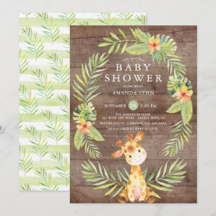 Inbjudan till Rustic Giraffe Baby Shower för vatte