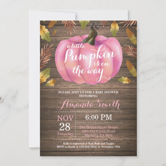 Inbjudan till Rustic Girl Pumpkin Fall Baby Shower (Framsida)