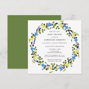 Inbjudan till Rustic Gult och Blue Blommigt Baby S