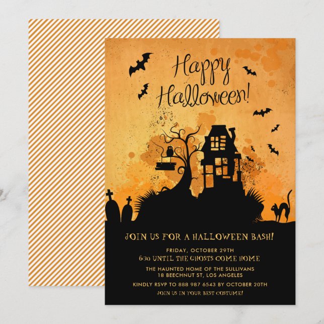 Inbjudan till Rustic Haunted House Halloween fest (Fram/baksida)