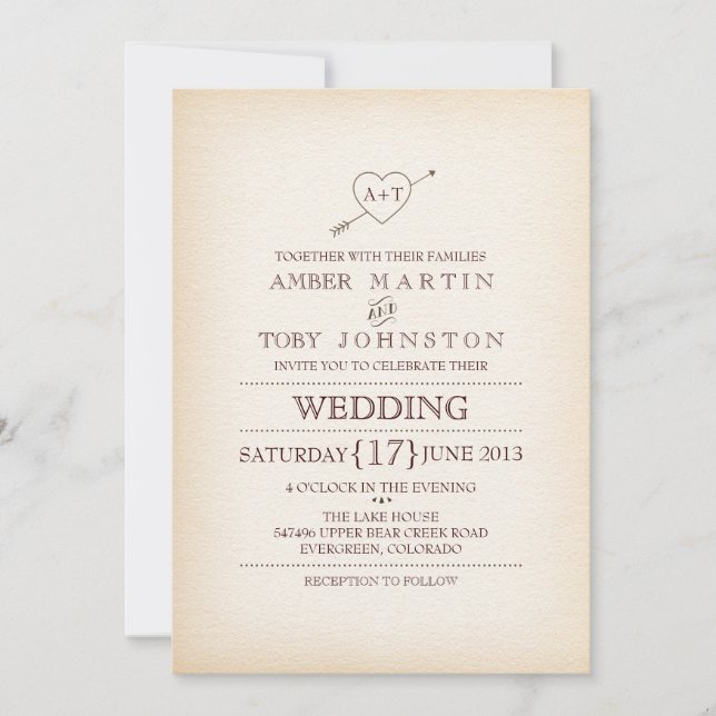 Inbjudan till Rustic Heart & Arrow Wedding (Framsida)