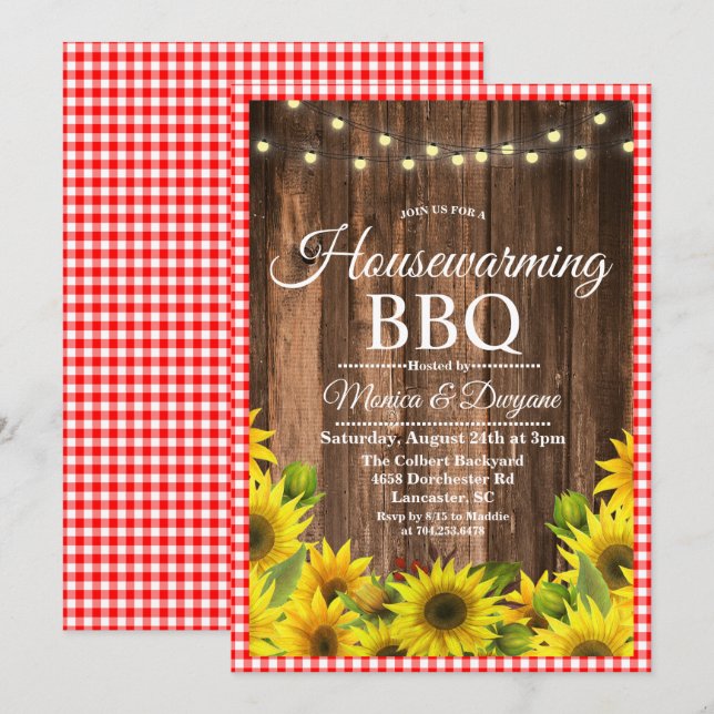 Inbjudan till Rustic Houseuppvärmning BBQ Solrosbl (Fram/baksida)