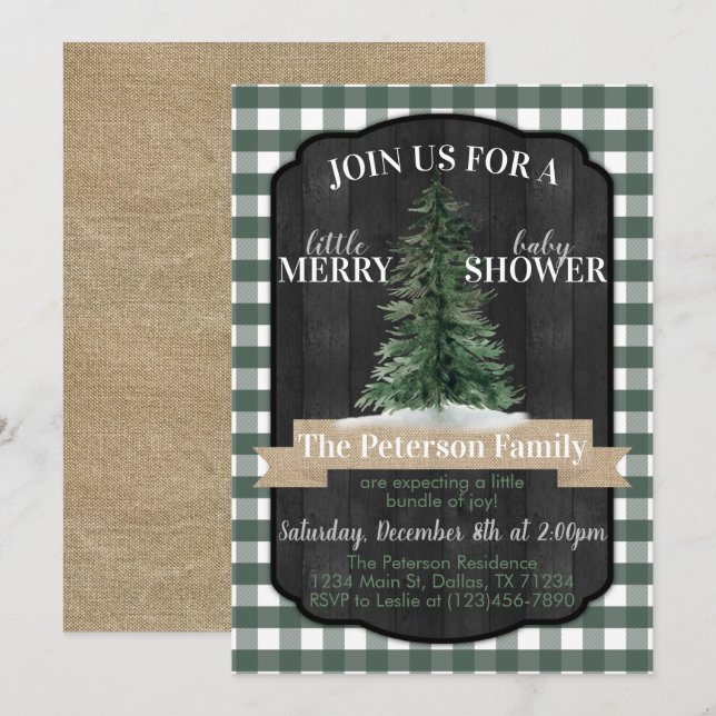 Inbjudan till Rustic Julgran Baby Shower (Fram/baksida)