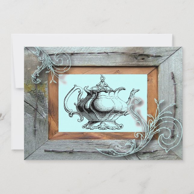 Inbjudan till Rustic Land Möhippa Tea Party Party (Framsida)