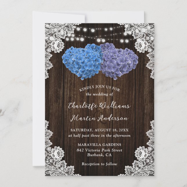 Inbjudan till Rustic Lila och Blue Blommigt Weddin (Framsida)