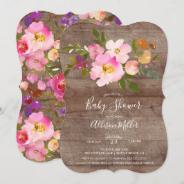 Inbjudan till Rustic Lila Rosa Blommigt Baby Showe