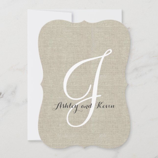 Inbjudan till Rustic Linen Wedding Initial (Framsida)