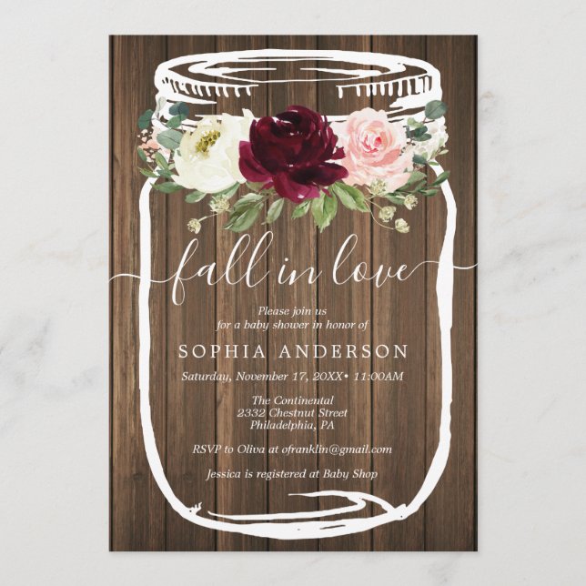 Inbjudan till Rustic Mason Burk Baby Shower (Framsida)