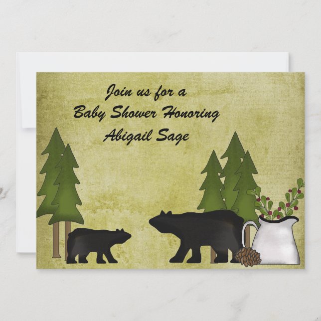 Inbjudan till Rustic Mountain Bear Baby Shower (Framsida)