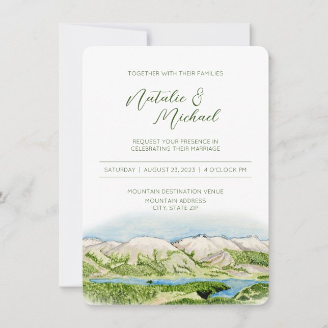Inbjudan till Rustic Mountain Watercolor Wedding (Framsida)