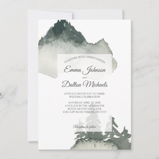 Inbjudan till Rustic Mountain Watercolor Wedding (Framsida)