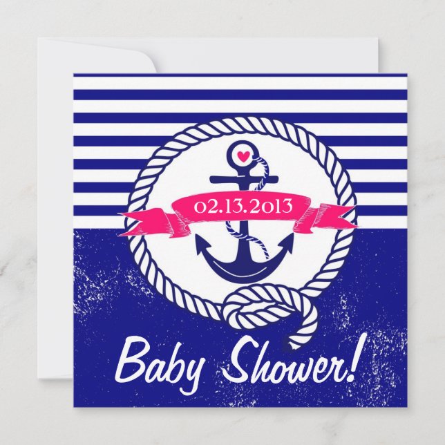 Inbjudan till Rustic Navy Blue Nautical Baby Showe (Framsida)