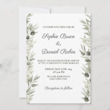 Inbjudan till Rustic Olive Gren och Blommigt Weddi