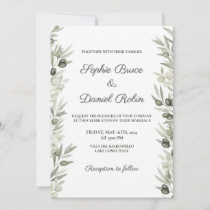 Inbjudan till Rustic Olive Gren och Blommigt Weddi
