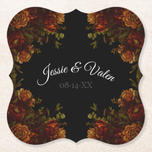 Inbjudan till Rustic Orange Black Elegant bröllop Underlägg Papper