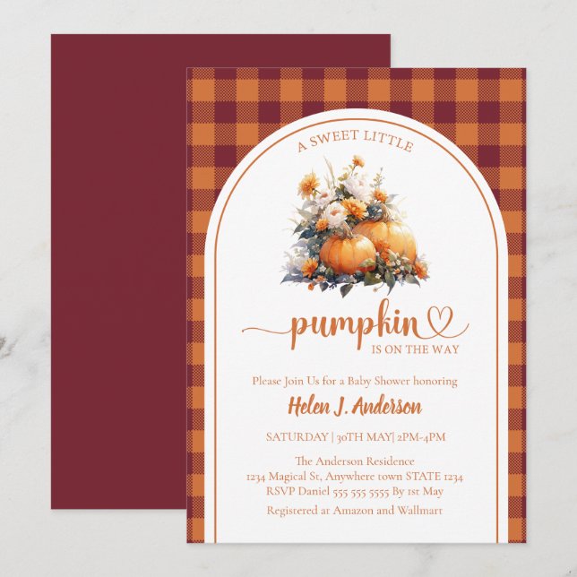 Inbjudan till Rustic Pumpkin Fall Baby Shower (Fram/baksida)