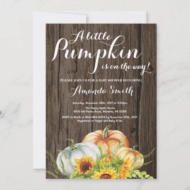 Inbjudan till Rustic Pumpkin Fall Baby Shower (Framsida)