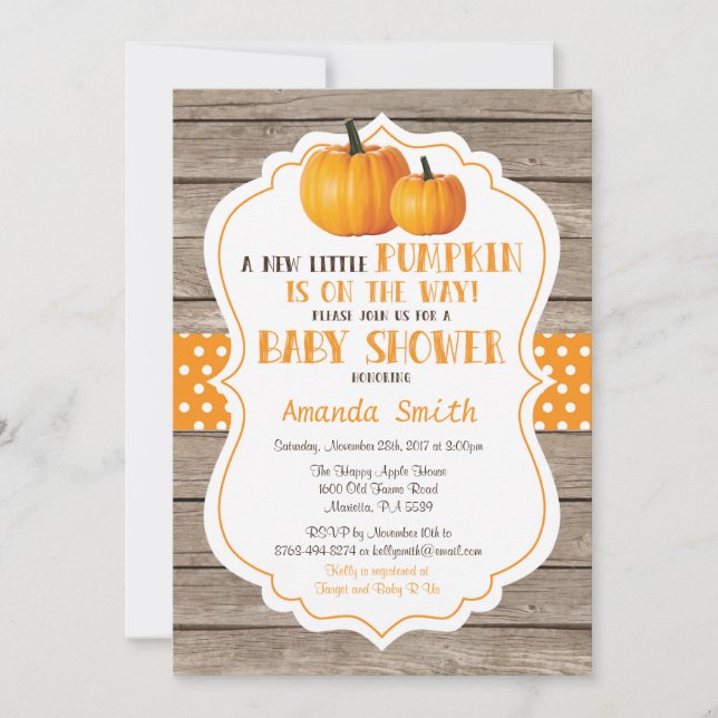 Inbjudan till Rustic Pumpkin Fall Baby Shower (Framsida)
