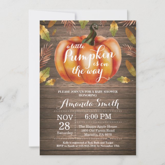 Inbjudan till Rustic Pumpkin Fall Baby Shower (Framsida)