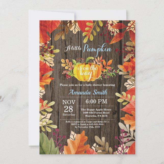 Inbjudan till Rustic Pumpkin Fall Boy Baby Shower (Framsida)