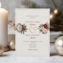 Inbjudan till Rustic Red Grönt Winter Wedding