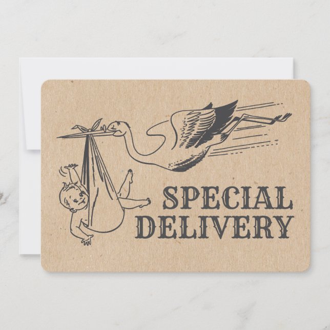 Inbjudan till Rustic Retro Stil Stork Baby Shower (Framsida)