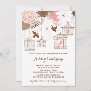 Inbjudan till Rustic Rosa Birdcages Baby Shower