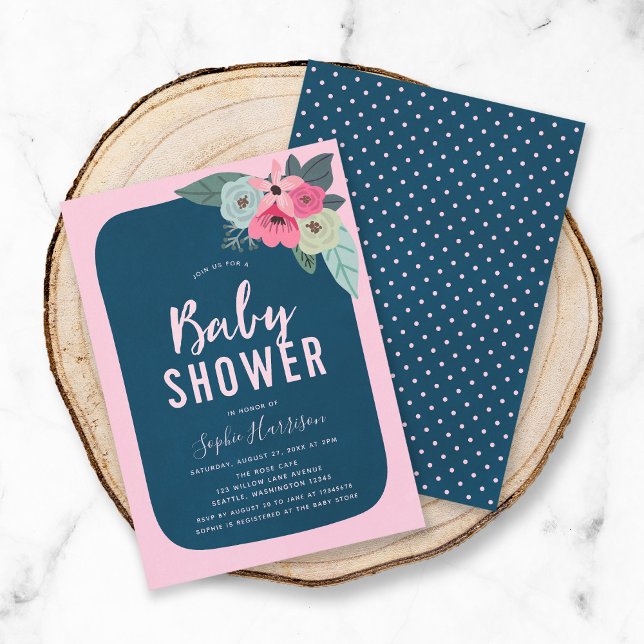Inbjudan till Rustic Rosa och Blue Blommigt Baby S (Skapare uppladdad)
