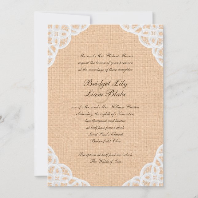 Inbjudan till Rustic Snöre & Burlap-bröllop (Framsida)