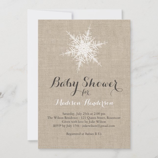 Inbjudan till Rustic Snowflake Baby Shower (Framsida)