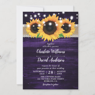Inbjudan till Rustic Solros och Lila Wedding