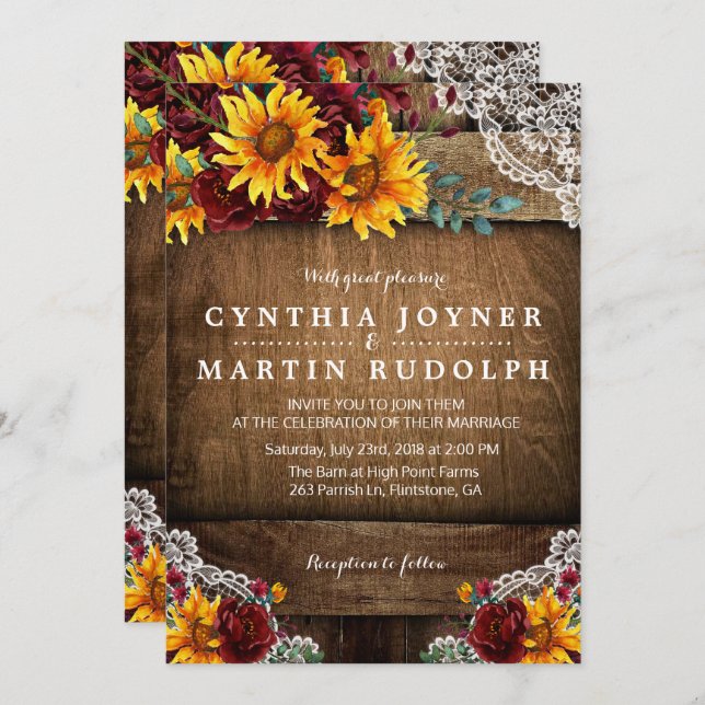 Inbjudan till Rustic Solros Rehearsal Dinner (Fram/baksida)