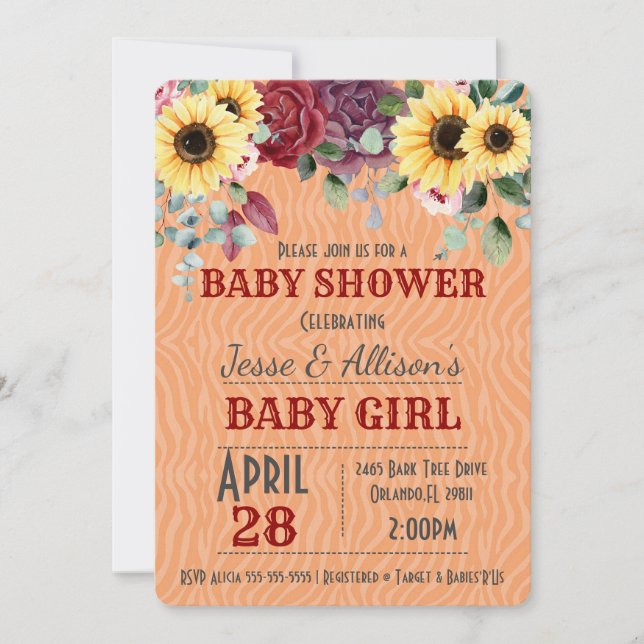 Inbjudan till Rustic Solros/ Ro Blommigt Baby Show (Framsida)