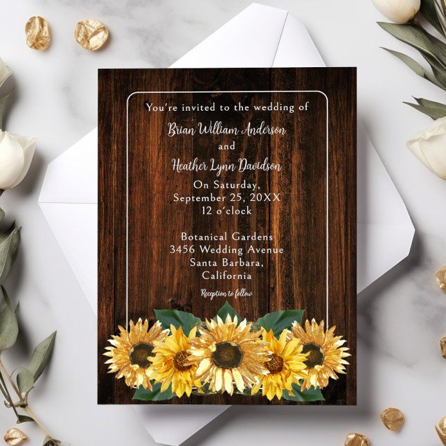 Inbjudan till Rustic Solrosbröllop (Rustic Sunflower Wedding Invitation)