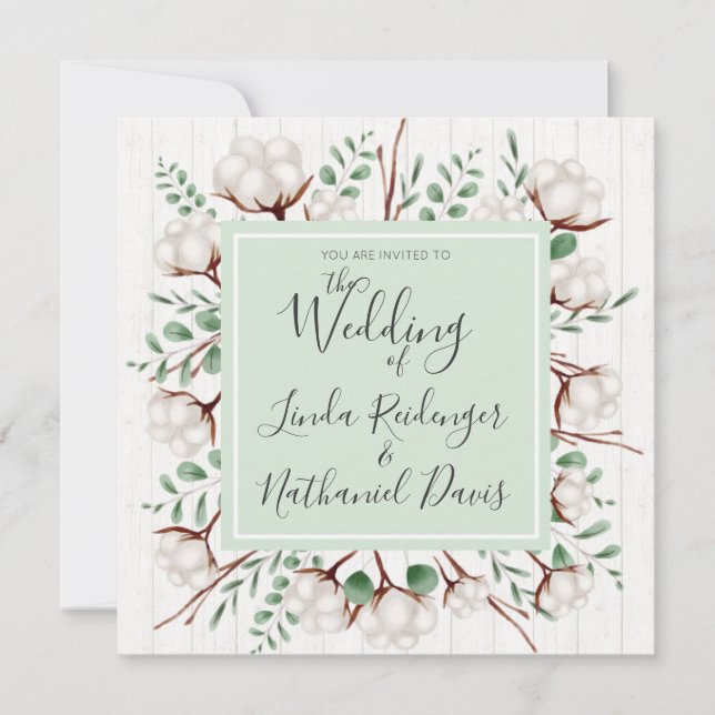 Inbjudan till Rustic Southern Cotton & Wood Weddin (Framsida)