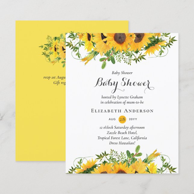 Inbjudan till Rustic Sunwers Baby Shower (Fram/baksida)