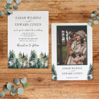 Inbjudan till Rustic Watercolor Forest Wedding