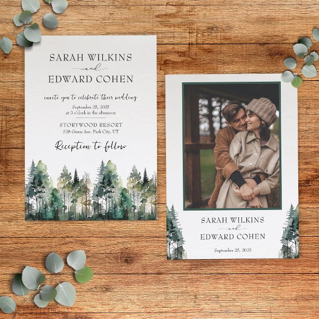 Inbjudan till Rustic Watercolor Forest Wedding (Skapare uppladdad)