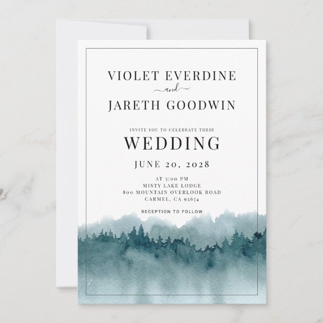 Inbjudan till Rustic Watercolor Forest Wedding (Framsida)