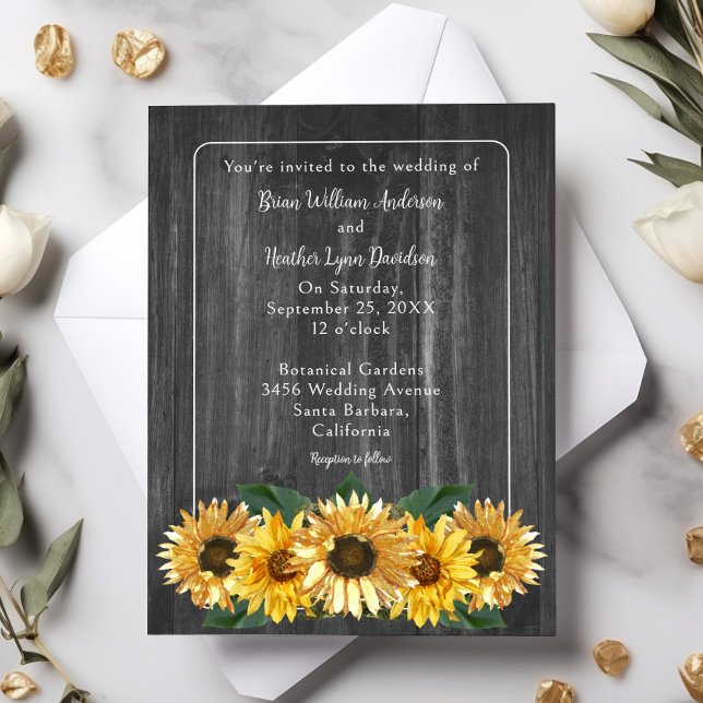 Inbjudan till Rustic Weasted SunblommWedding (Rustic Weathered Sunflower Wedding Invitation)