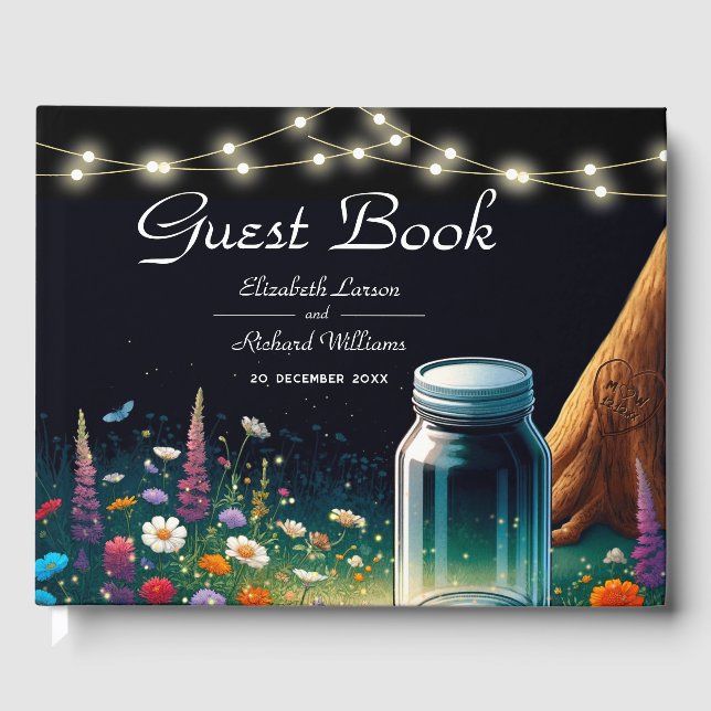 Inbjudan till Rustic Wedding i elegant Firefly Gästböcker (Framsida)