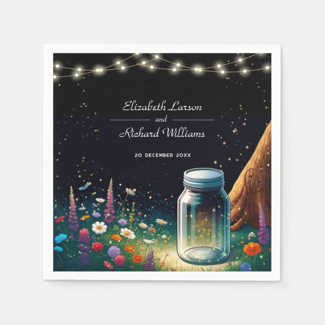 Inbjudan till Rustic Wedding i elegant Firefly Pappersservett (Framsidan)