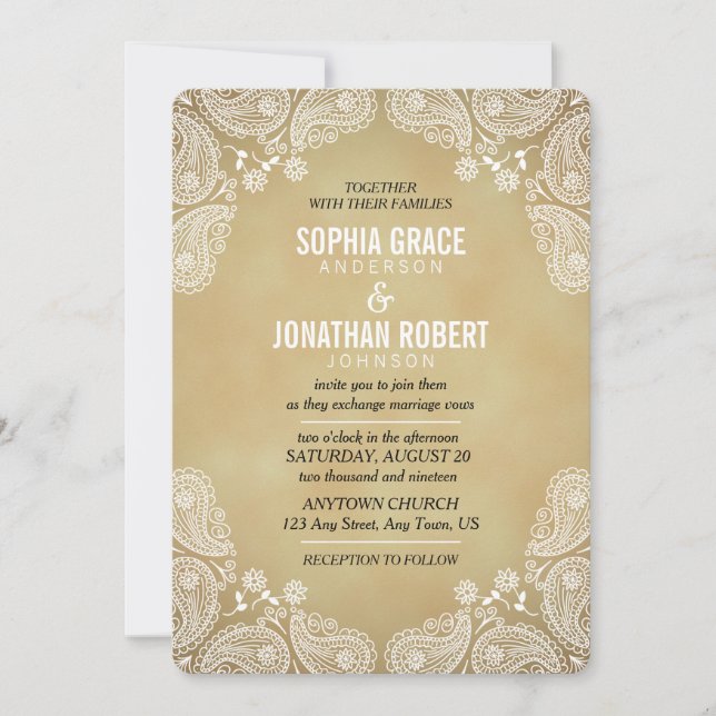 Inbjudan till Rustic Wedding i Hand plockade Paisl (Framsida)